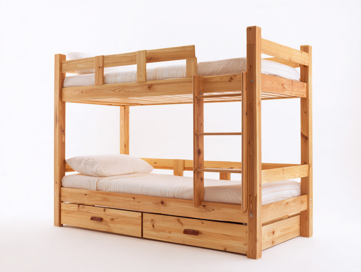 Letto a castello - legno-metallo - 212x108x172 cm - naturale - design moderno salvaspazio