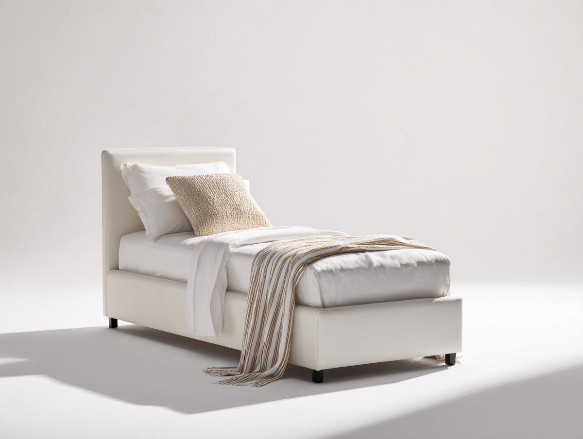 Letto singolo - similpelle - 205x96x104 cm - avorio - stile minimalista moderno