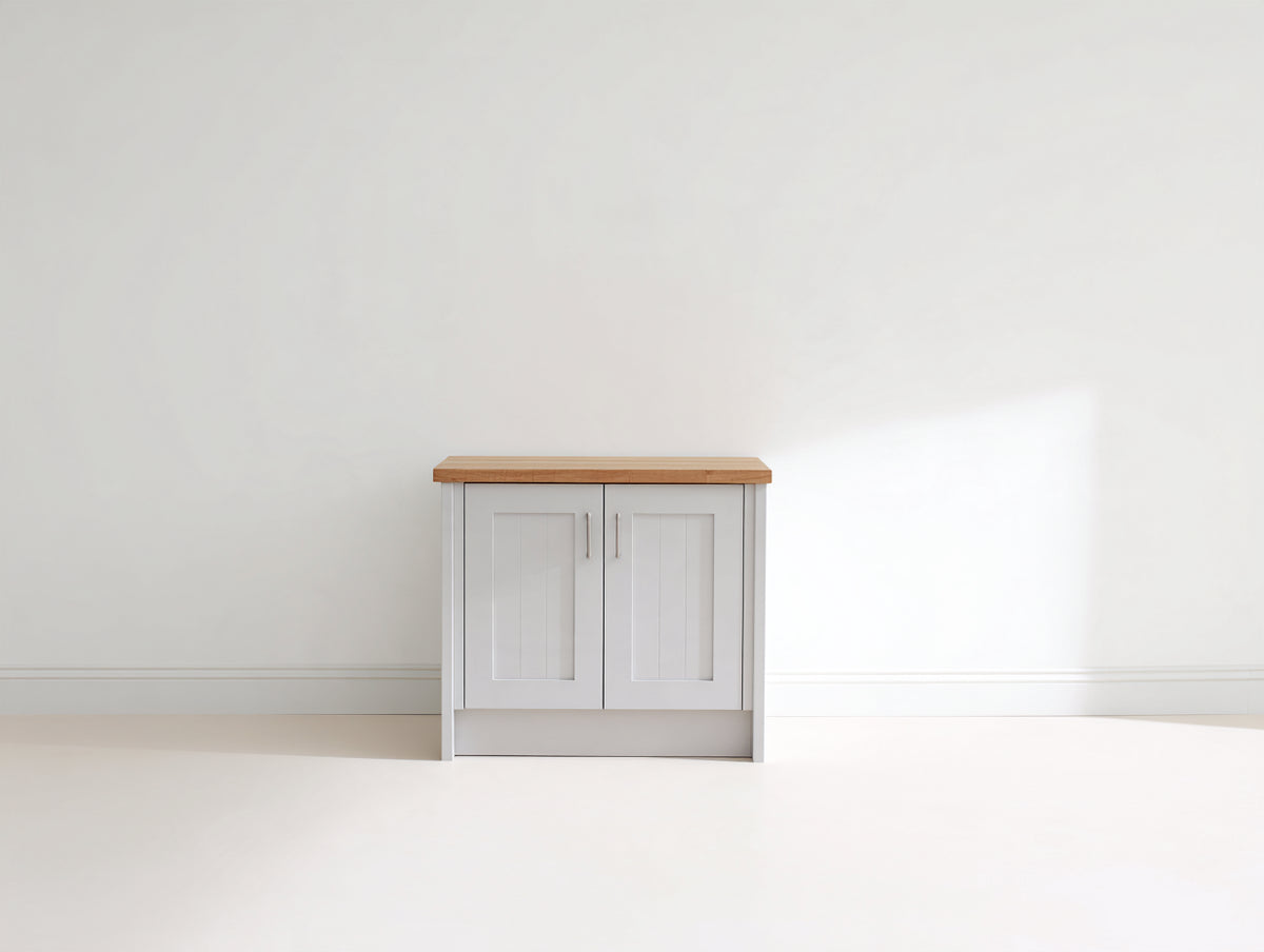 Credenza - Legno-MDF-Metallo - 85x38x88 cm - Grigio chiaro-Naturale - Stile moderno compatto
