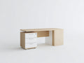 Scrivania - Legno ingegnerizzato-Metallo - 145x65x75 cm - Rovere chiaro-Bianco - Design moderno con contenimento integrato