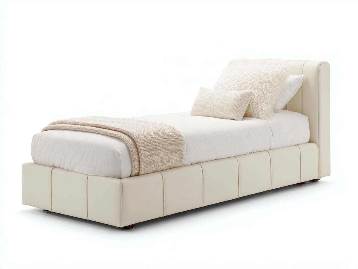Letto singolo - similpelle - 212x102x105 cm - avorio - design contemporaneo
