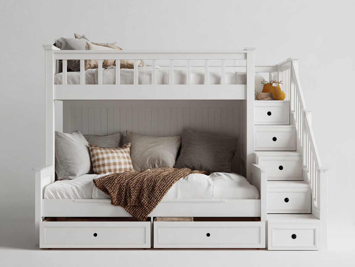Letto a castello - legno-metallo - 250x145x180 cm - bianco - design multifunzione salvaspazio