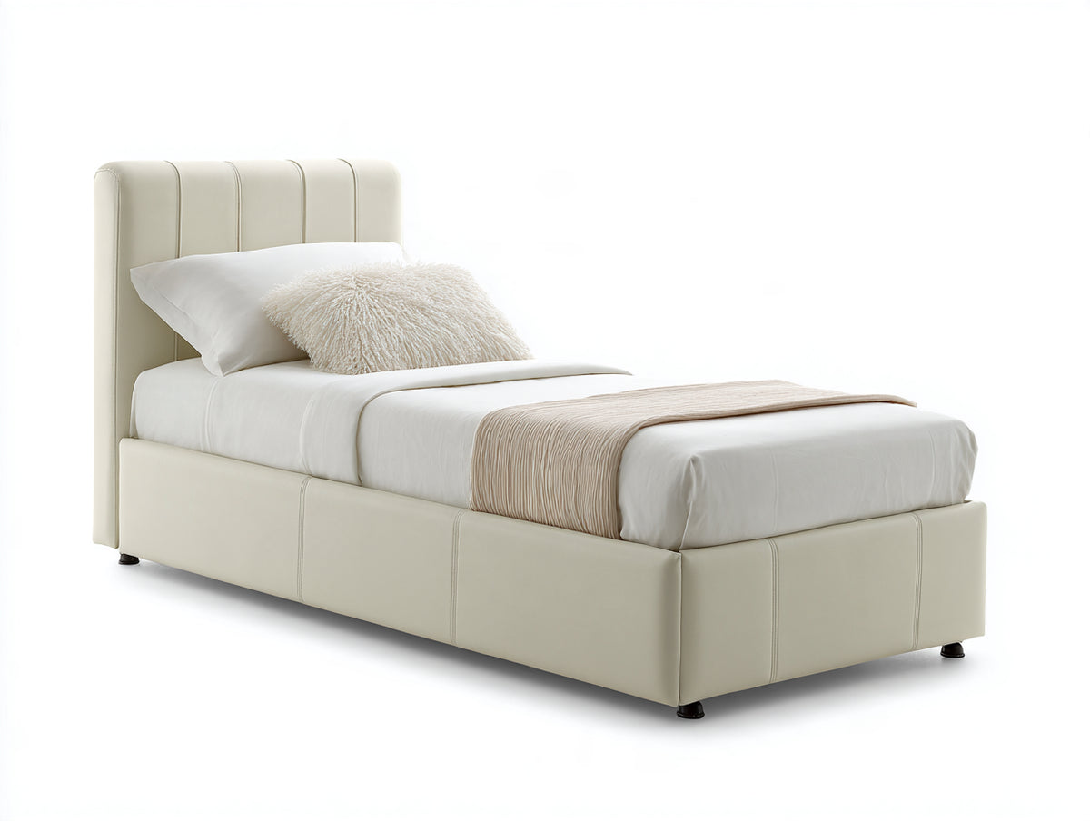 Letto singolo - similpelle - 210x100x108 cm - avorio - design moderno