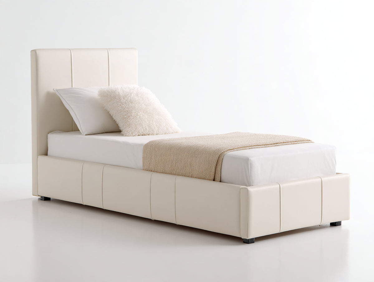 Letto singolo - similpelle - 210x100x110 cm - beige - design moderno