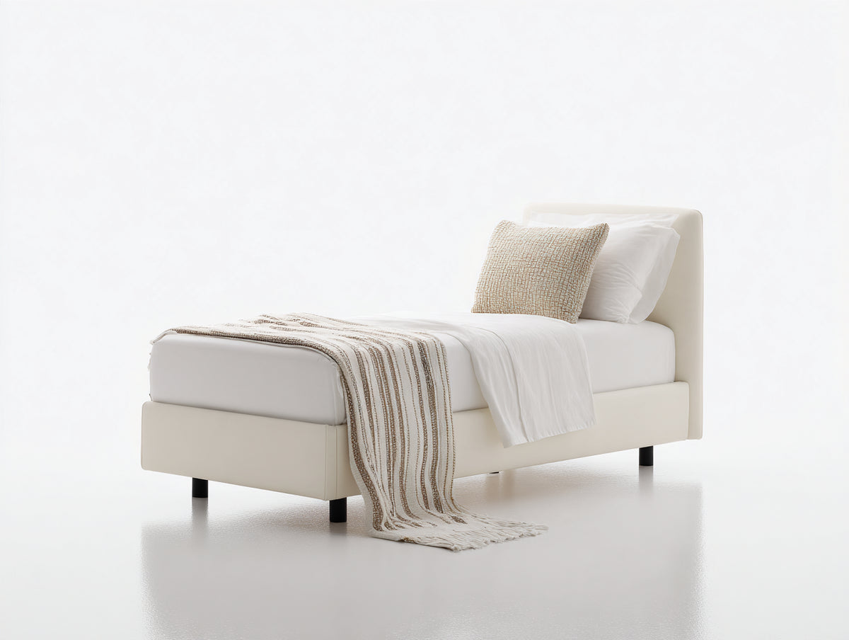 Letto singolo - similpelle - 205x98x100 cm - avorio - design minimalista