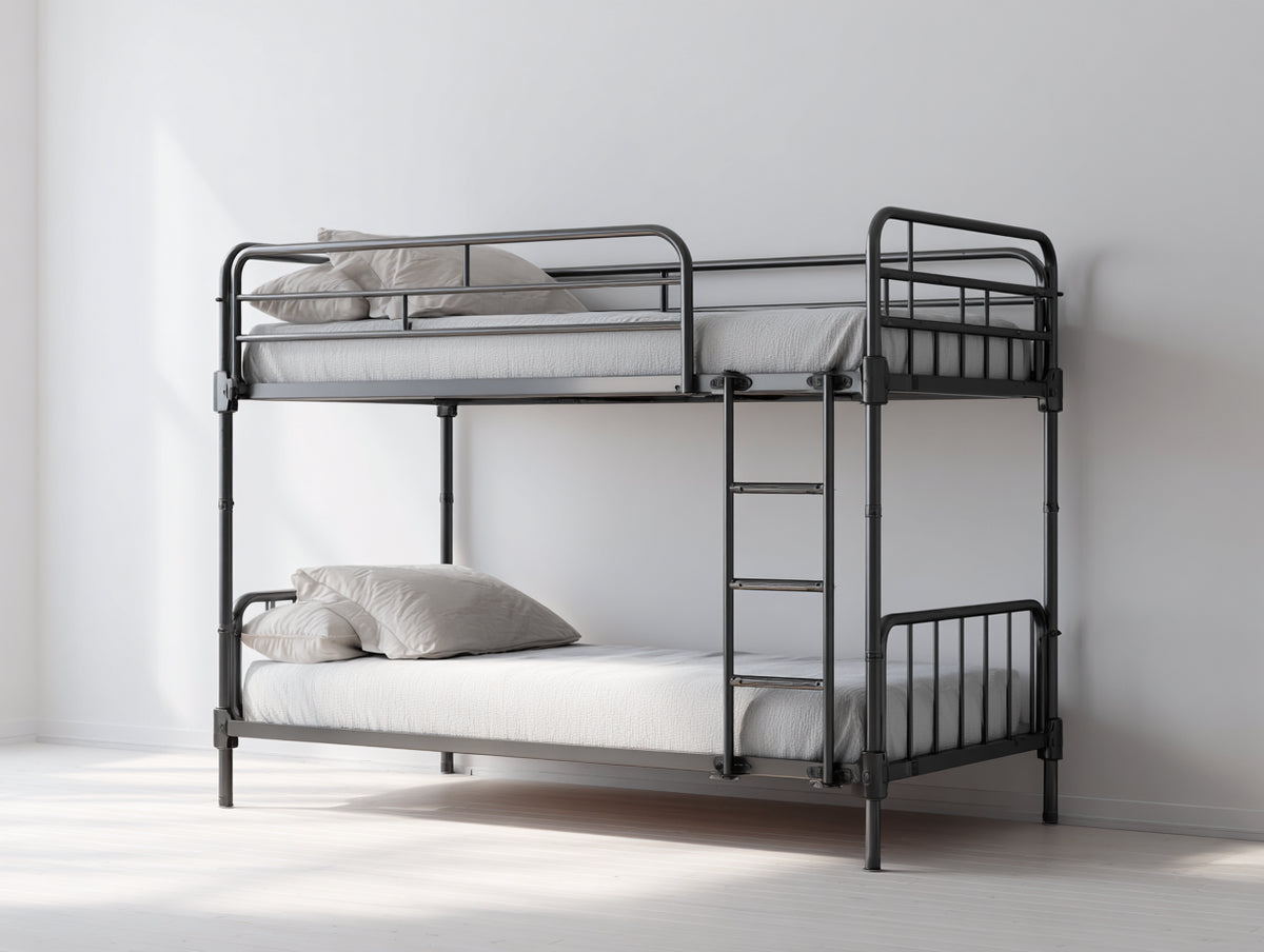 Letto a castello - metallo - 204x98x168 cm - nero - design moderno salvaspazio