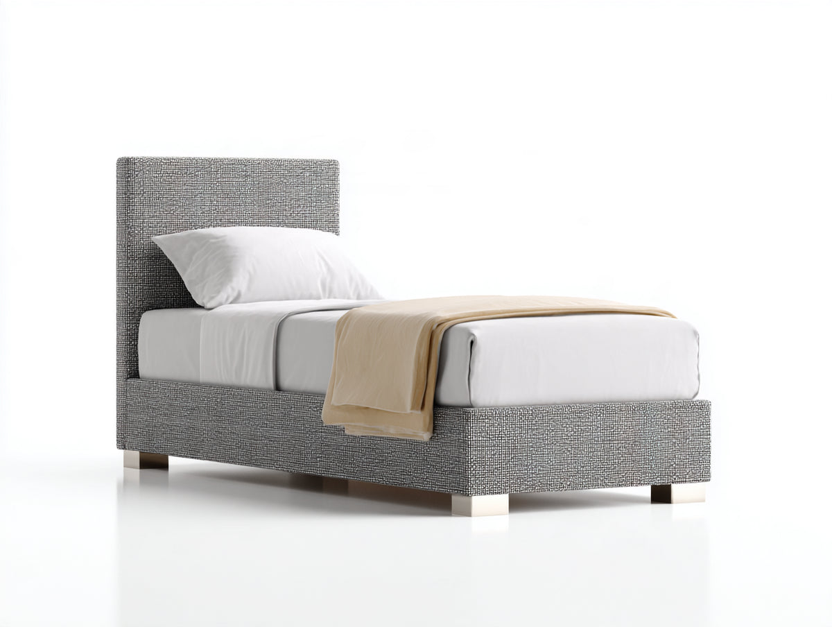 Letto singolo - tessuto-metallo - 208 x 102 x 112 cm - grigio medio - stile moderno minimalista con testiera imbottita