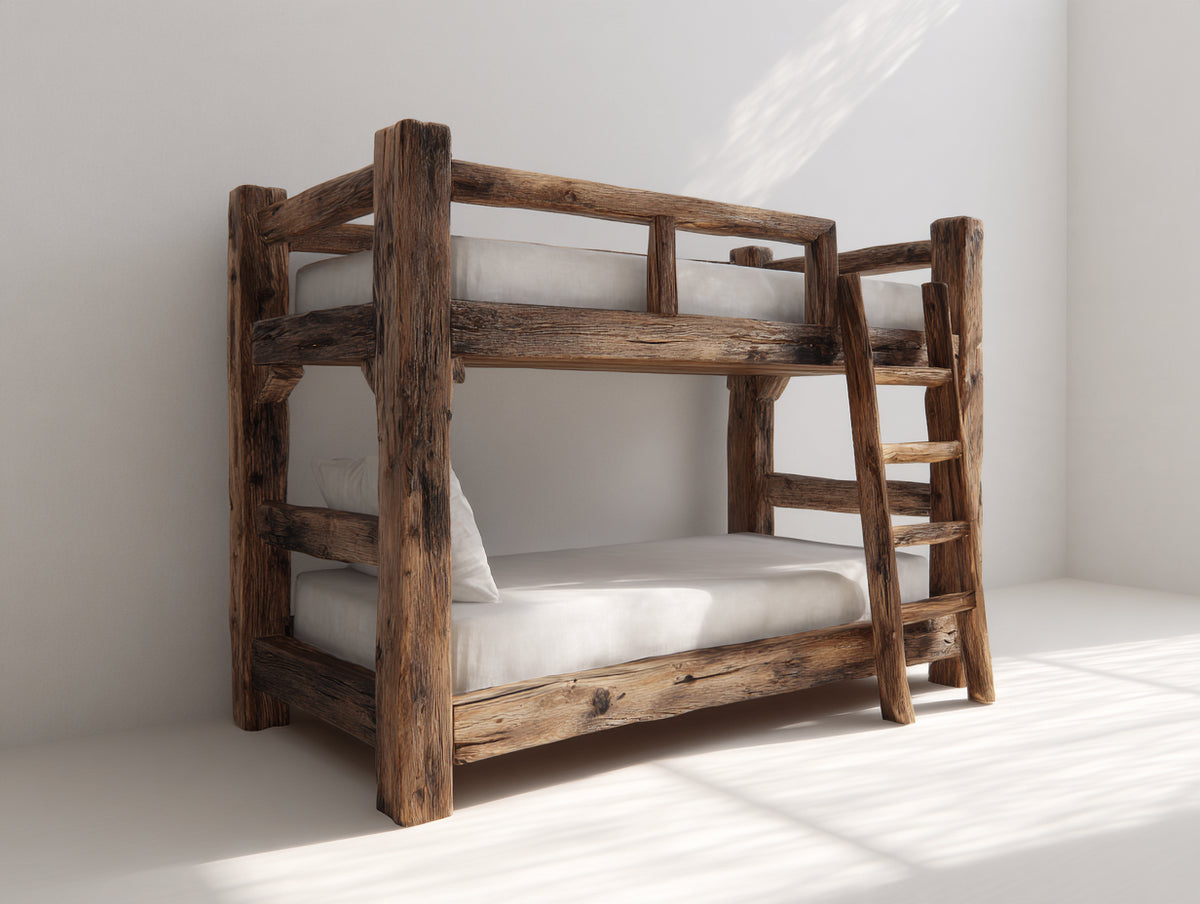 Letto a castello - legno - 210x110x180 cm - marrone - stile rustico salvaspazio