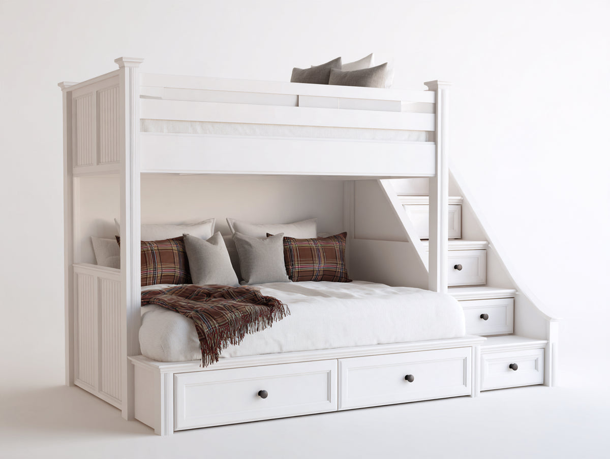 Letto a castello - legno-metallo - 248x145x182 cm - bianco - design multifunzione salvaspazio