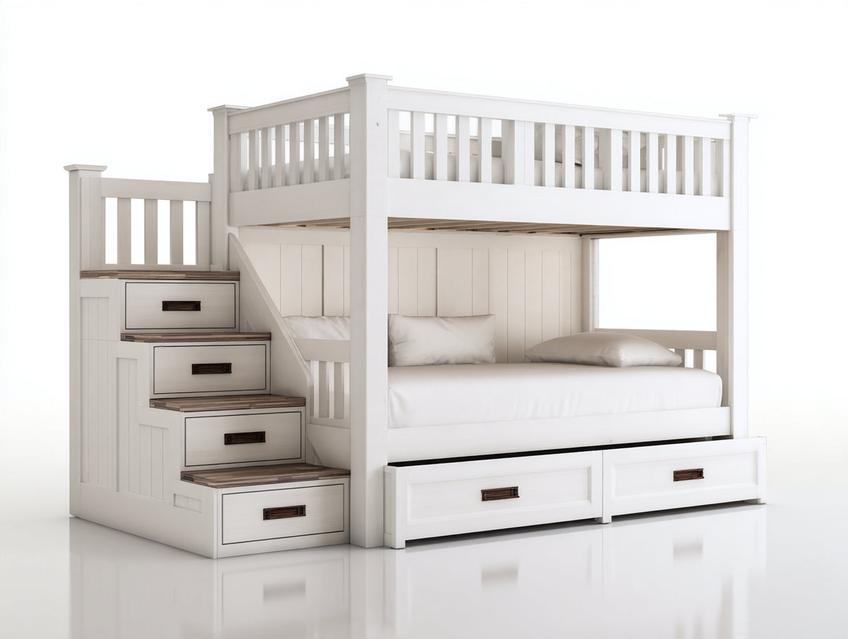 Letto a castello - legno-metallo - 245x120x180 cm - bianco-marrone - design multifunzione salvaspazio